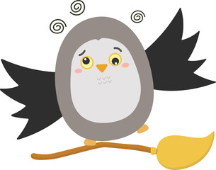 Owl character in witch costume