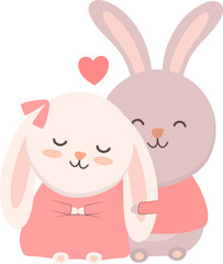 Rabbit couple hugging illustration