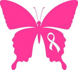Butterfly with ribbon. Breast cancer awareness concept. Vector illustration.