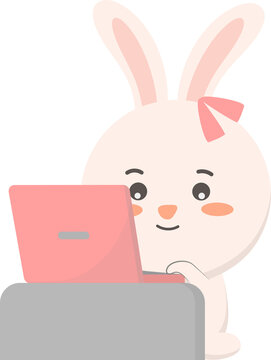 Rabbit character working on laptop