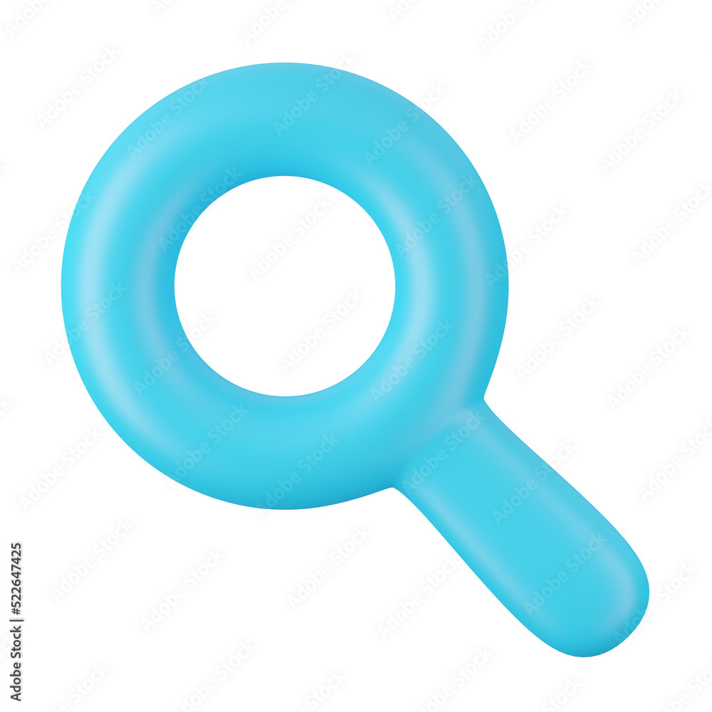Poster 3d render of stock magnifying glass icon isolated on white background.