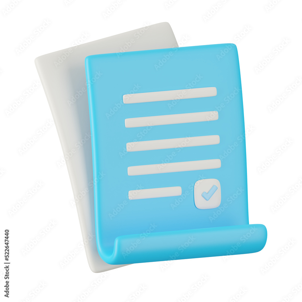Poster 3d render of document icon isolated on white background.