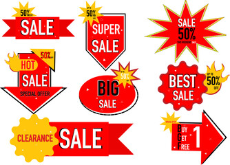 Sale price tag Red Sale tags is isolated on PNG background.