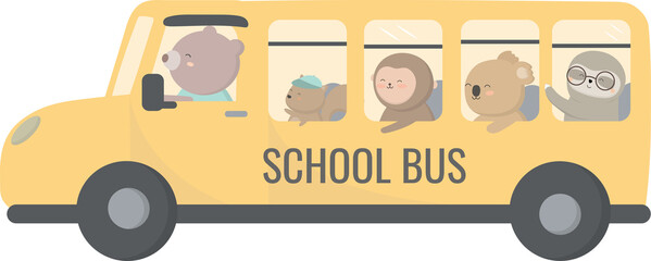 Watercolor animals on school bus © Johnstocker