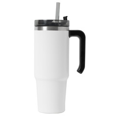 White steel thermo tumbler mockup, Png transparent.