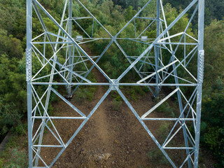 Aerial view of  Electricity tower on mountain