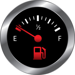 Empty fuel warning light in car dashboard. Fuel pump icon. gasoline gauge dash board in car with digital warning sign of run out of fuel turn on. Low level of fuel show on speedometer dashboard