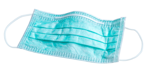 Doctor mask and corona virus protection. Typical 3-ply surgical mask to cover the mouth and nose. Procedure mask from bacteria. Protection concept. Surgical mask with rubber ear straps. covid 19