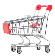 A Shopping Cart. Mini shopping trolley, isolated on white background. Mini Shopping Cart On The...