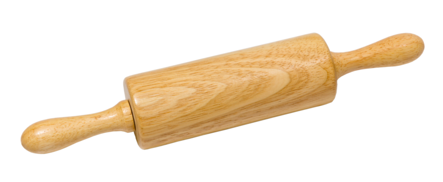 Wooden rolling pin isolated on white background. The dough rolling concept. Wooden kneading stick isolated on white background