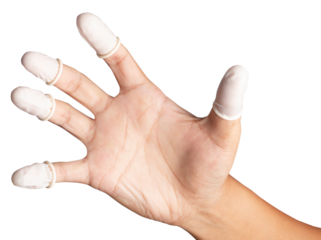 Finger cots on the finger touched.