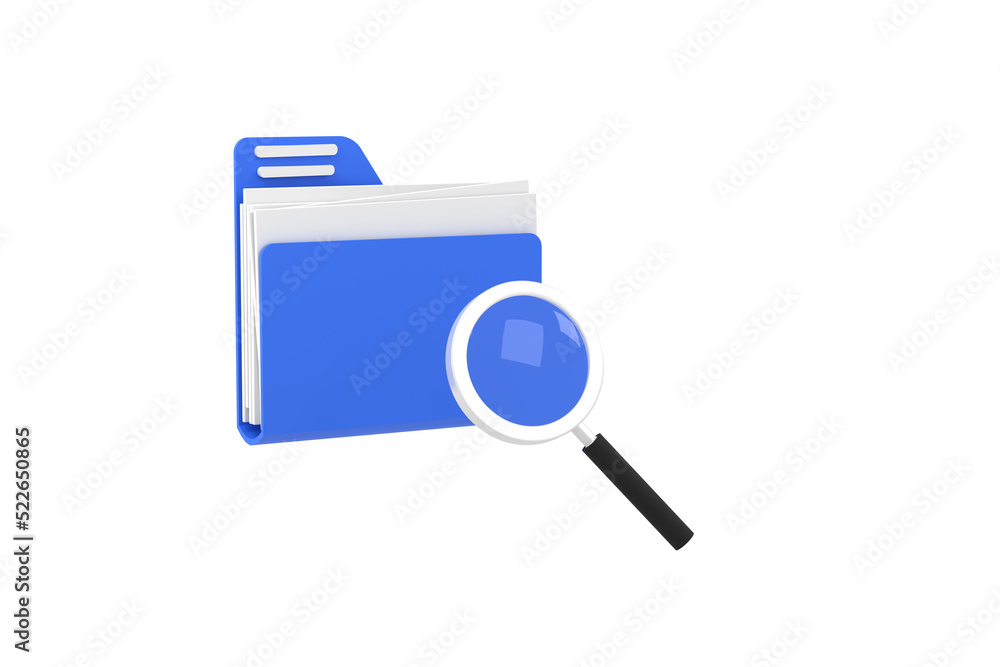 Wall mural folder icon and magnifying glass. open folder icon. folder with documents