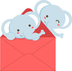 Couple elephant with mail illustration