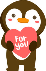 Penguin holding heart illustration