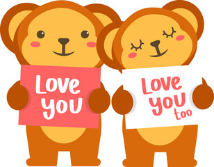 Couple Monkey holding Love you sign illustration
