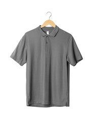 Gray Polo shirt mockup hanging, Png file.