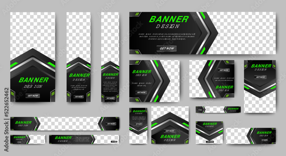 Aufkleber future technology banner design web template set, horizontal header web banner. modern gradient blac