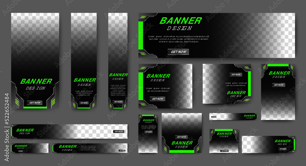 Aufkleber future technology banner design web template set, horizontal header web banner. modern gradient blac