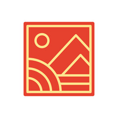 Abstract red Sunset beach mountain logo badge design. Template Vector illustration. Logo Sign Design Icon