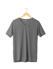 Gray T shirt mockup hanging, Png file.