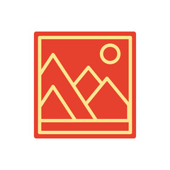 Abstract red Sunset beach mountain logo badge design. Template Vector illustration. Logo Sign Design Icon