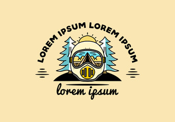 a trail helmet with a pine tree beside