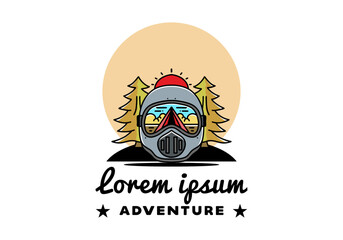 a trail helmet with a pine tree beside