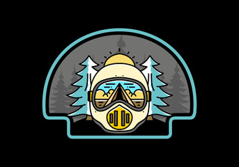 a trail helmet with a pine tree beside