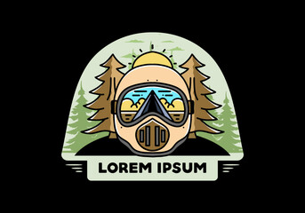 a trail helmet with a pine tree beside
