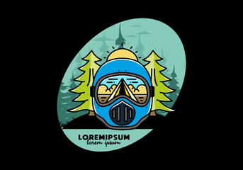 a trail helmet with a pine tree beside