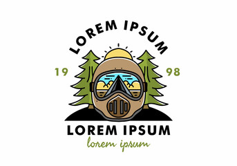 a trail helmet with a pine tree beside