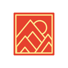 Abstract red Sunset beach mountain logo badge design. Template Vector illustration. Logo Sign Design Icon