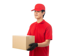 Asian delivery man with his boxes, Png file.