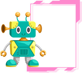 Android character robot with banner