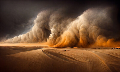 dramatic sand storm in desert, background, digital art - obrazy, fototapety, plakaty