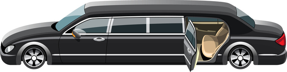 Cartoon luxury limousine car illustration - obrazy, fototapety, plakaty