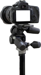 Video or professional digital dslr with blank lcd on tripod for camera recording - obrazy, fototapety, plakaty