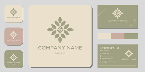 Nature leaf logo modern simple clean and minimalist design with creative double sided business card
