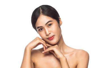 Beautiful Young Asian woman with clean fresh skin. Beauty concept. Png file.