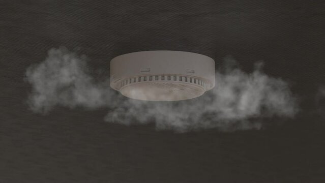Smoke detector triggers an alarm when smoke appearsю 3d rendering
