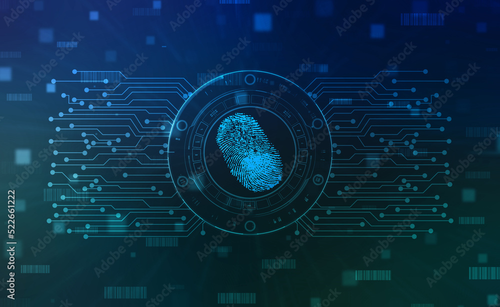 Aufkleber abstract security system concept with fingerprint on technology background, fingerprint scanning ide