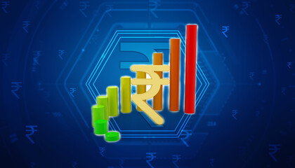 Indian rupee background, Stock market background with Indian rupee symbol, India Finance, Economic Background. 3d render