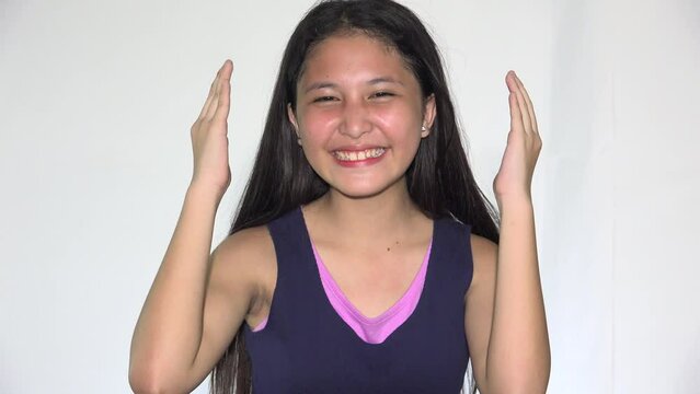 Girl Teenager Peekaboo And Funny Faces Isolated