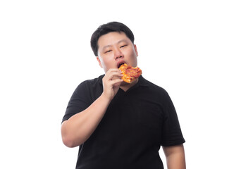 Young Funny Fat Asian man with pizza, Png file.