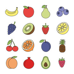 Fruits Icon Set Colored. Vegeterian set