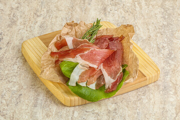 Delicous Spanish Hamon slices pork meat
