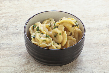 Russian boiled dumplings with meat