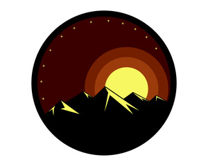 Simple scenery logo design with mountains silhouette and moon. Vector. suitable to use for traveling, holiday, hiking and etc.