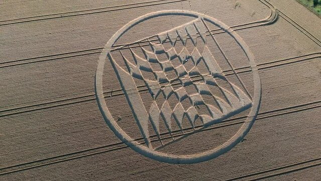 Detailed Crop Formation And Stunning Farmland Tracks In Micheldever Station, England, UK. Rotating-Top View