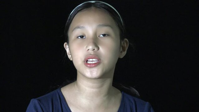 Serious Asian Girl Teen Talking Isolated